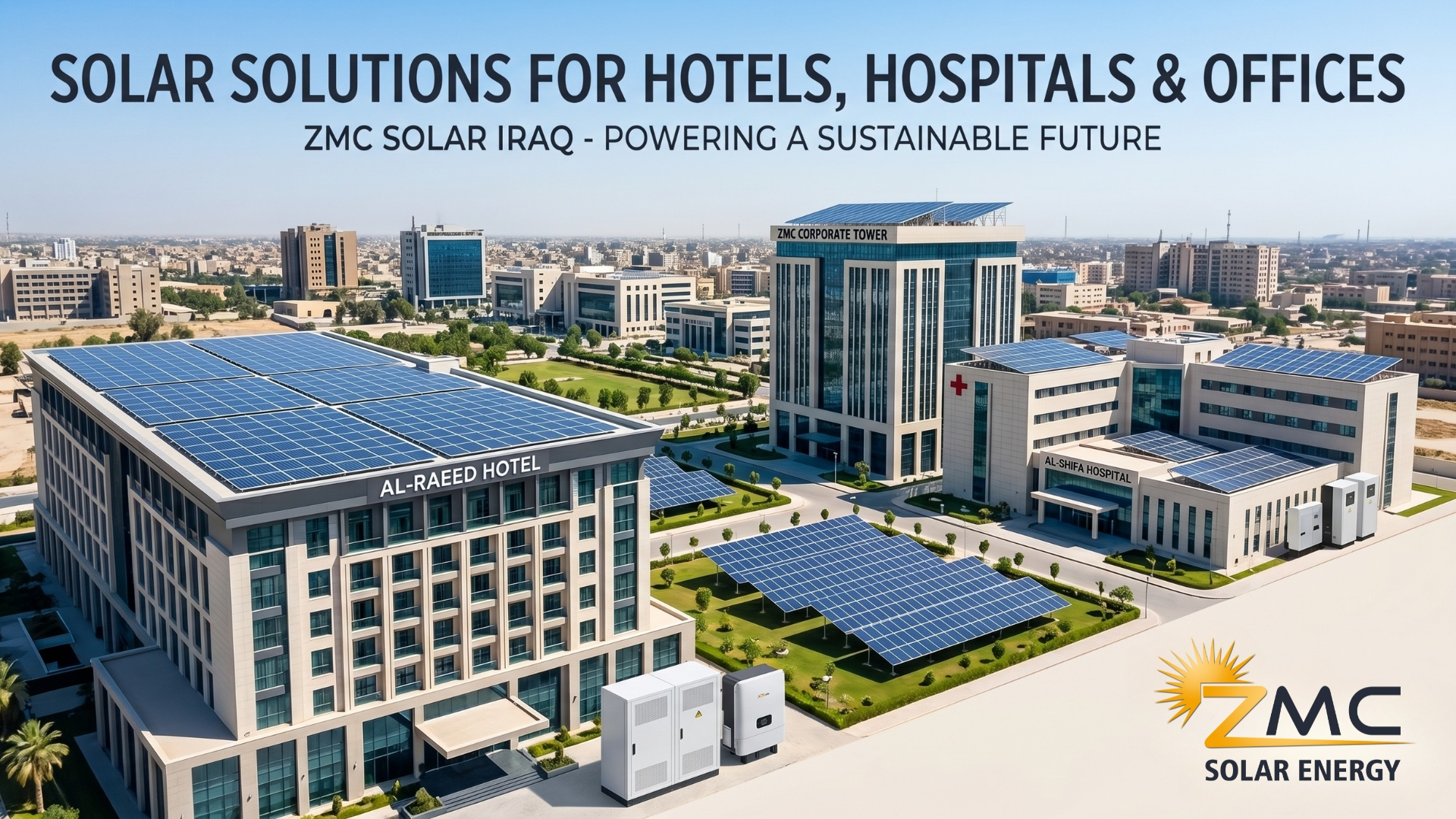 Solar Solutions for Hotels, Hospitals & Offices, ZMC Solar Energy, Erbil, Baghdad, solar company in iraq